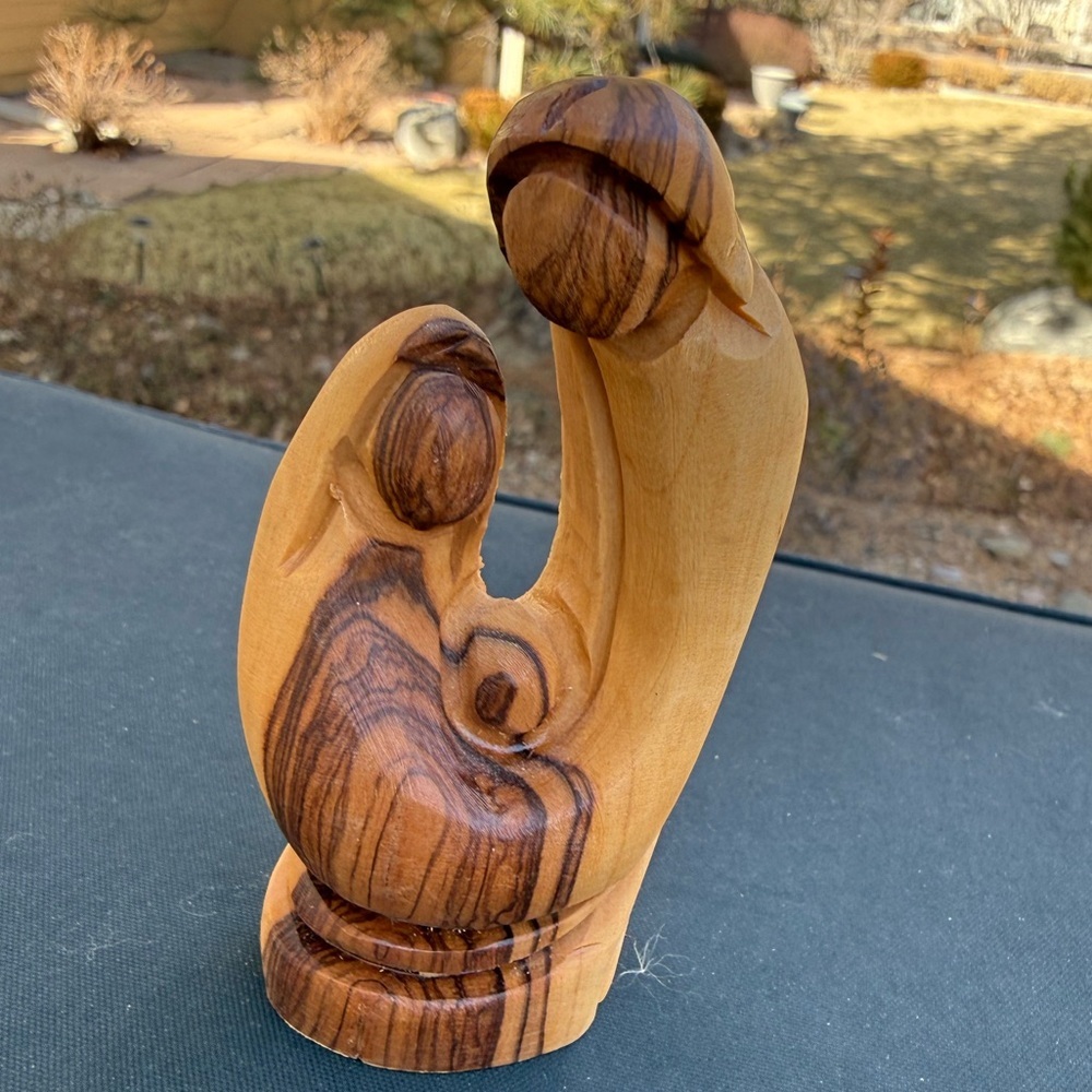 Hand-Carved Olive Wood Holy Family Statue Mary Joseph Jesus Made In Jerusalem